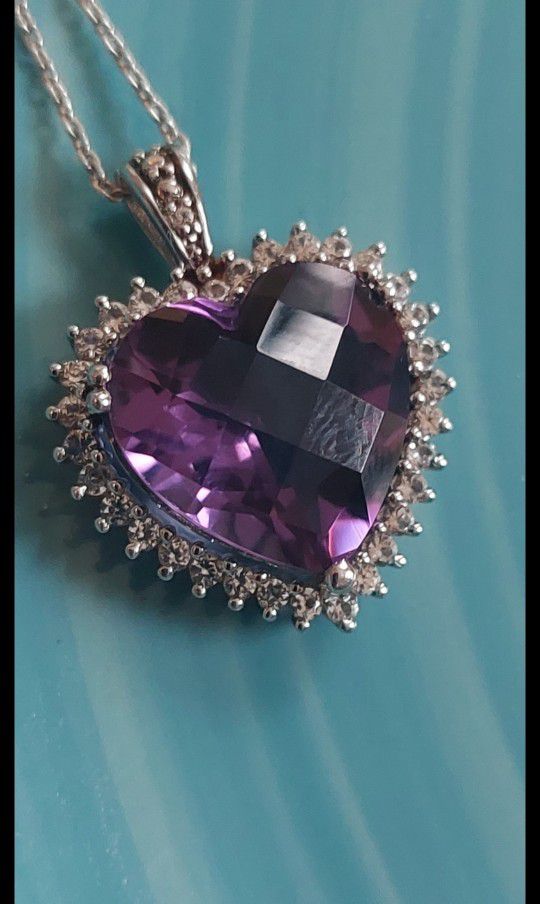 Amethyst Pendant Sterling Silver Cz Accents