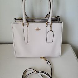 White Coach Crossgrain Leather Carryall Handbag 