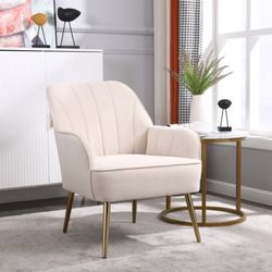 Modern Beige Velvet Accent Chairs w/ Gold Trim [NEW IN BOX]