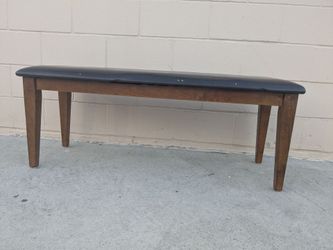Wood Bench with Black Upholstered Seat