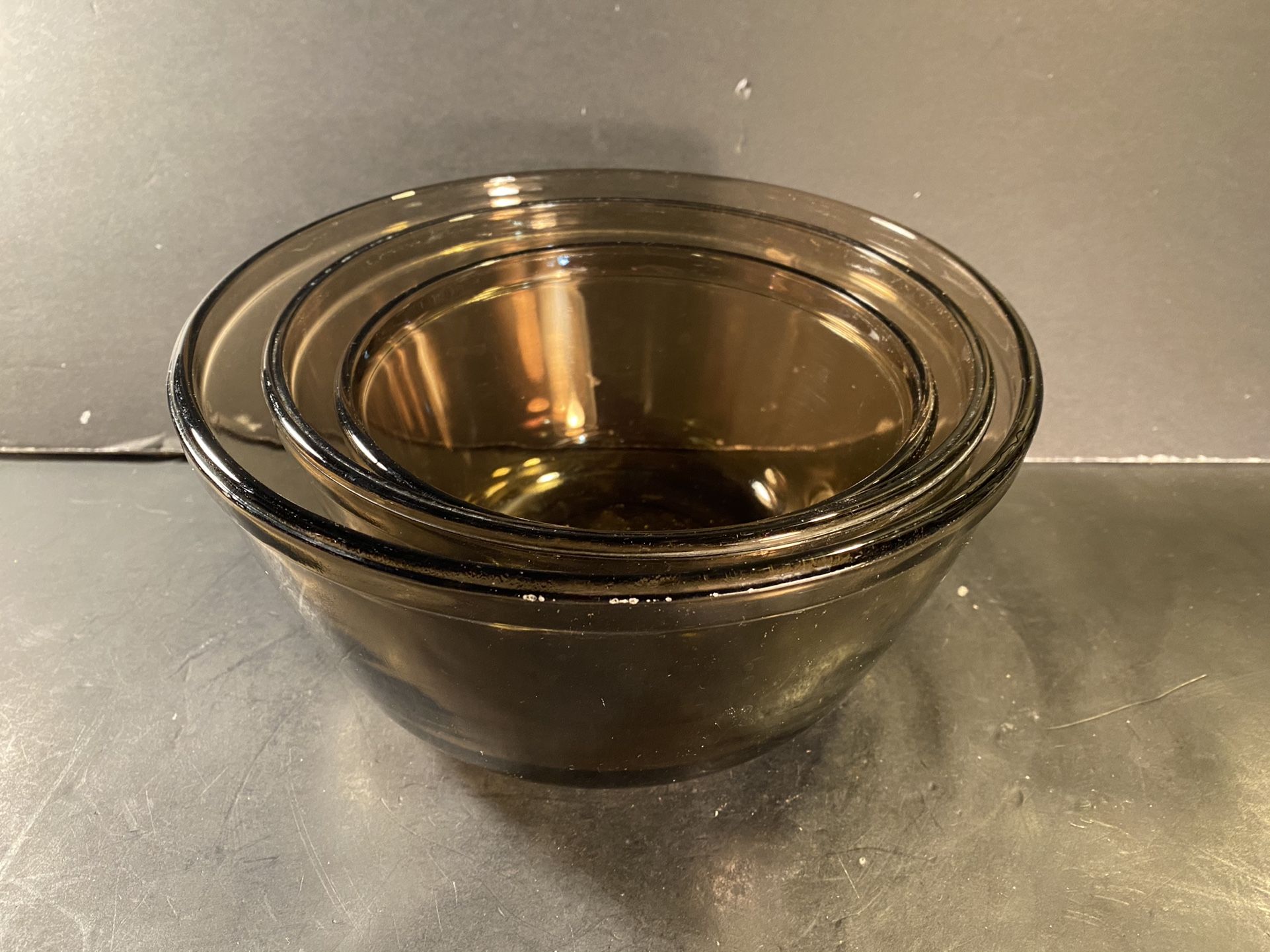 ANCHOR HOCKING Vintage Brown Glass Nesting Mixing Bowls (Set Of 3)