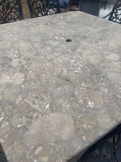 9-Piece Outdoor Patio Dining Set – Large 5x5 Stone-Top Table & 8 Chairs