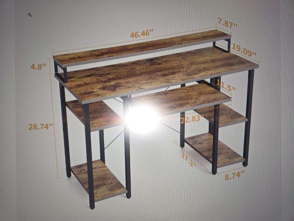 Personal Computer Desk with Storage Shelves for Home Office Rustic Brown