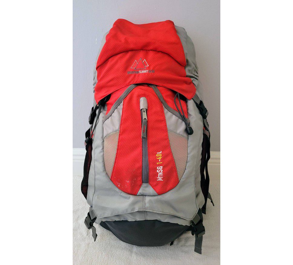 Mountain Summit Gear 40L Hiking Backpack Gray Red, Size L