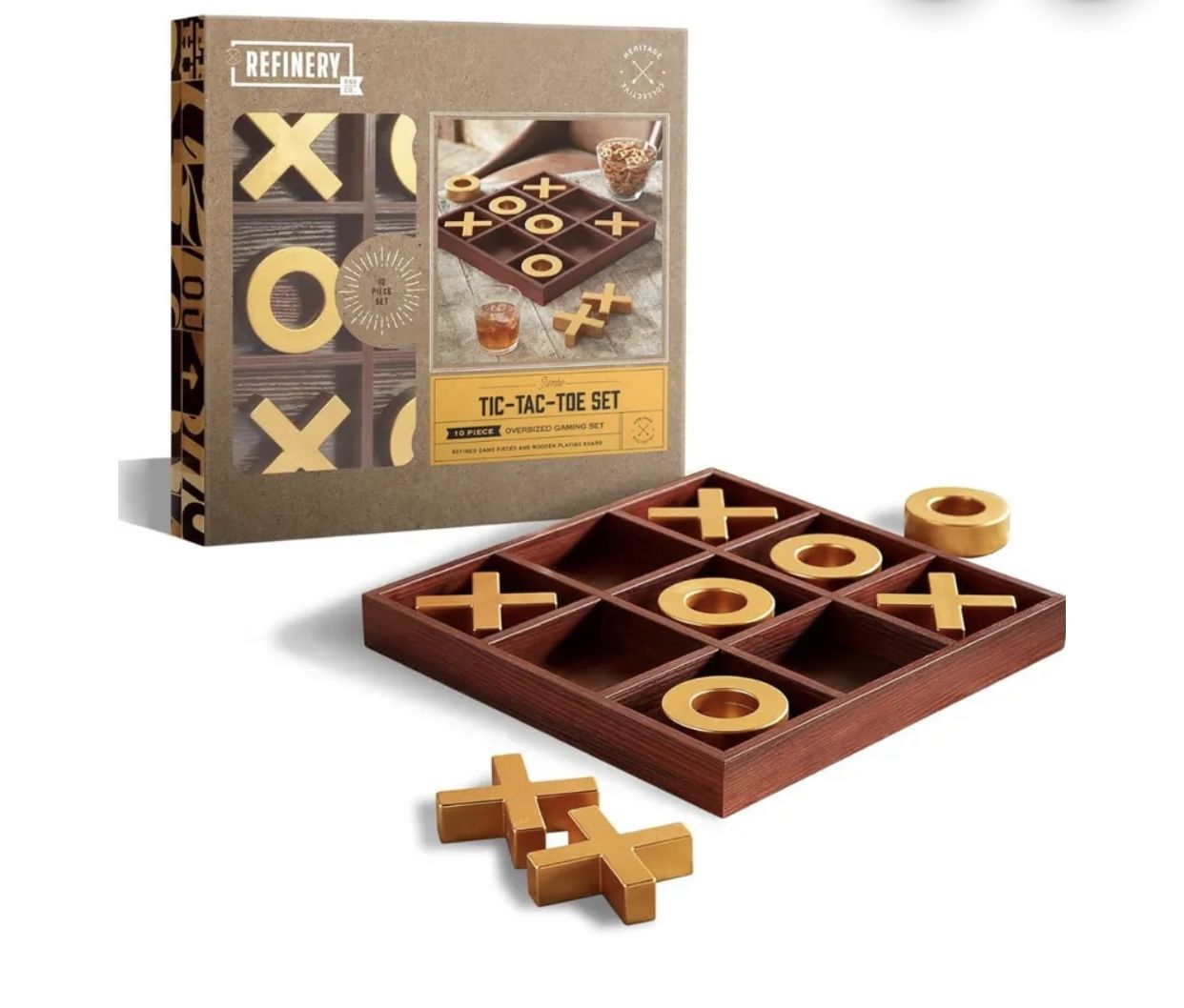 New Premium Solid Wood Tic-Tac-Toe Board Game, Giant Gold 14” Coffee Table Home Decor