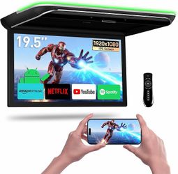 XTRONS 19.5" Android 14 Car Overhead Player Screen Flip Down Roof Mount Monitor, Built-in Speaker, WiFi, Bluetooth HDMI USB Input