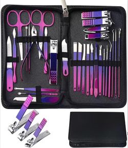 30pcs Manicure Pedicure Kit Stainless Steel Nail Care Set Purple