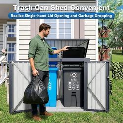 Outdoor Trash Can Storage Shed for 2 Bins Metal Garbage Bin Enclosure Waterproof Outdoor Trash Storage Cabinet Small Generator Shed for Garden Yard Ou