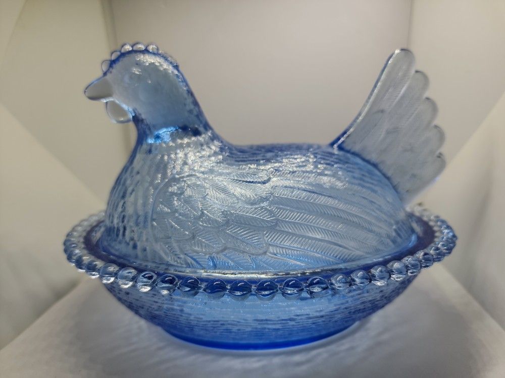 Vintage Indiana Glass Company Blue Hen On Nest Candy Dish