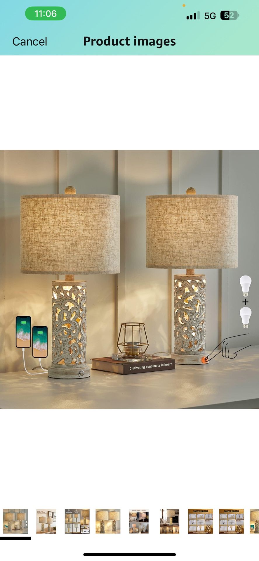 OYEARS 3-Way Dimmable 22'' USB A+C Touch Control