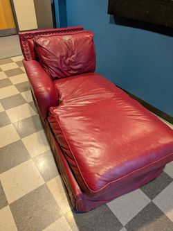 Red Leather Chaise Lounge with Nailhead Trim