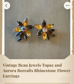 Vintage Beau Jewels Rhinestone Flower Earrings