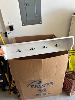 White Wall Shelf with Coat Hooks