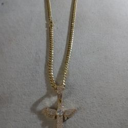 stainless steel Cuban wit cross pendant