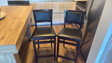 2 Real Leather & Wood Chairs – $150 for Both!