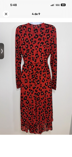 CAbi #5771 Red Siren Wrap Dress Long Sleeve Leopard Print Women Size Large , Perfect Conditions Used Once