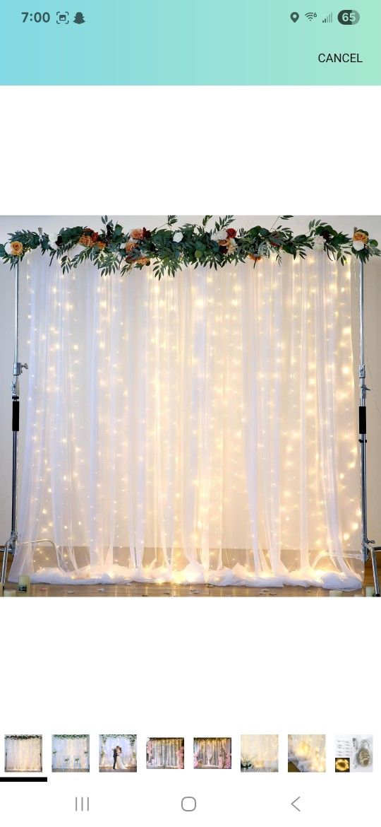 White Tulle Backdrop Curtain with Lights String for Parites 10×8ft Sheer Backdrop Curtains White Curtain Backdrop for Wedding Baby Shower Birthday Par