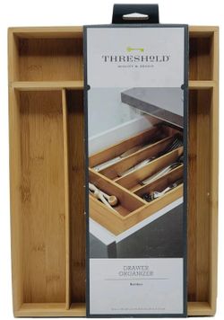 Threshold Bamboo Drawer Tray Organizer Cutlery Flatware Storage 14”x10”x2” NWT