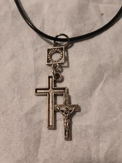 New double cross silver medal pendant necklace