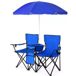 *NEW* Costway Portable Camping Folding Picnic Double Chair W/Umbrella