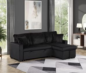 S8670 Nori Black Sectional Sofa Bed w/ Chaise Lounge & Hidden Storage – Modern Sleeper Couch for Guests