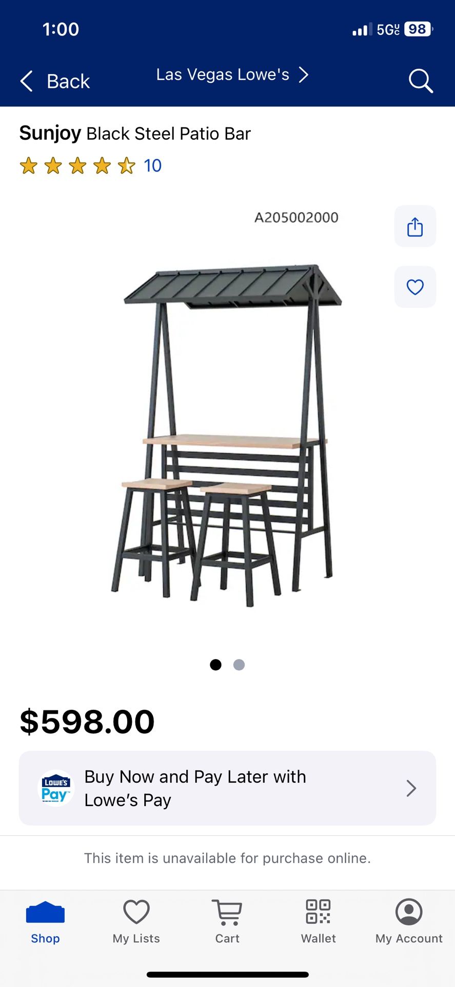 Sunjoy Black Steel Patio Bar