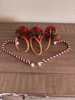 3 Christmas Metal Jingle Bells With 2 Candy Canes