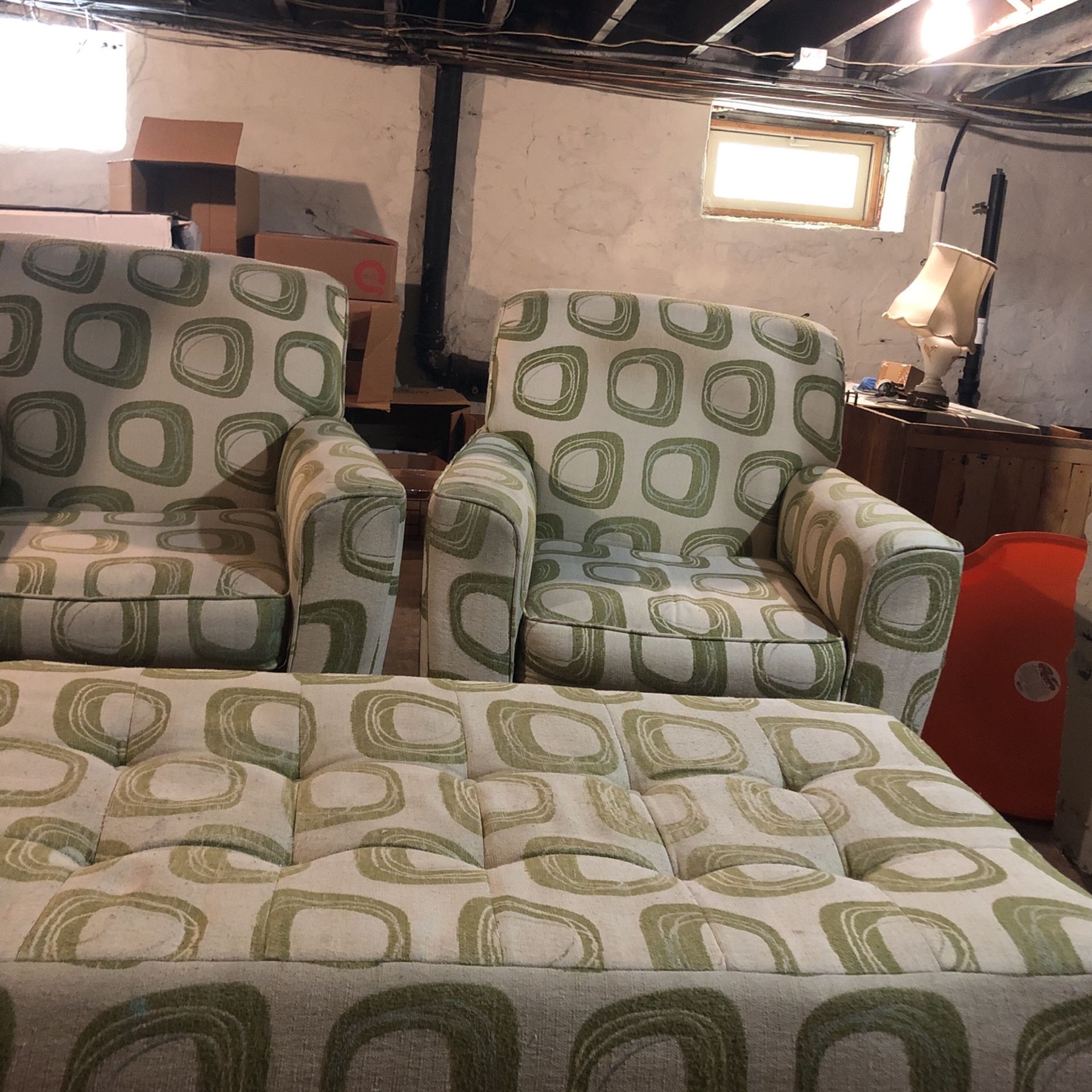 2 Vintage Arm Chairs With Ottoman Good Condition