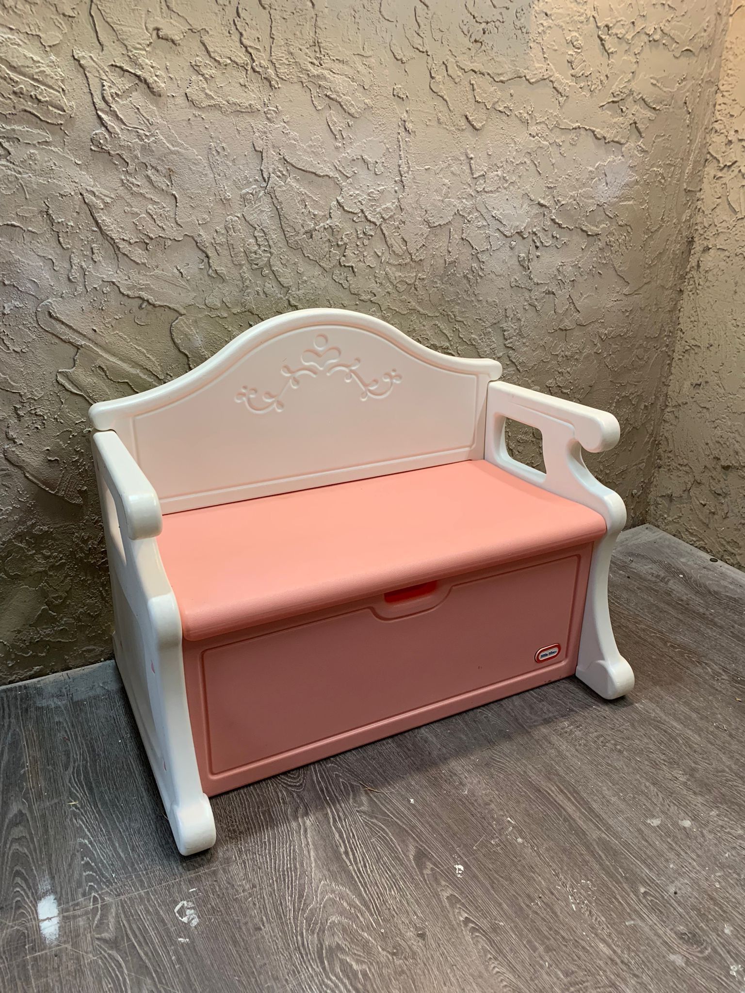 LITTLE TIKES VICTORIAN TOY CHEST & STORAGE BOX BENCH RARE PINK WHITE - VINTAGE - See My Other Items ๐
