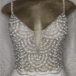Lulus Long White Formal/Wedding Dress With Beaded Bodice $100 for Sale in  Santa Monica, CA - OfferUp