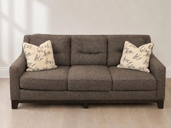 Gray Three-Seat Sofa with Pillows – $150 OBO