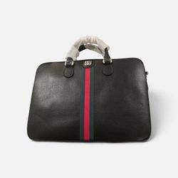 Gucci Men's Black Leather Briefcase/Document Case Web Stripe Top Handle