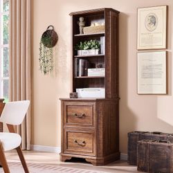 6-Tier Bookcase with Storage, 72" Tall Farmhouse Bookcase with 2 File Drawers, Adjustable Shelves, Free Standing Wood Bookshelf