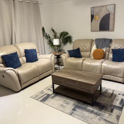 Genuine Leather Two Piece Electric Reclining Sofa And Love Seat