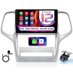 [64G] Car Radio Stereo for Jeep Grand Cherokee 2011-2013: Upgrade Wireless Carplay Android Auto 1280 * 800 Touch Screen Head Unit Bluetooth GPS Naviga