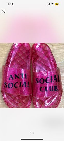 Anti Social Social Club Pink Glitter Jelly Slides Women’s Size 6