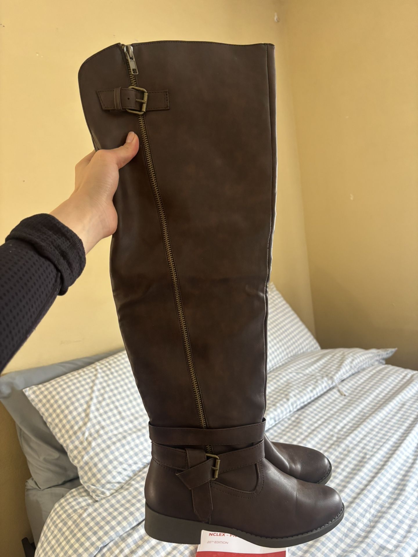 Thigh High Brown Leather Boots