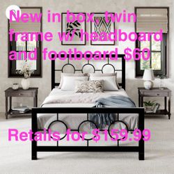New In Box, Amolife Black Twin Size Metal Platform Bed Frame With Circular Vintage Headboard & Footboard