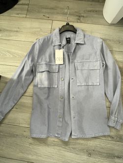 New Zara Light Blue Denim Shirt Men M Size