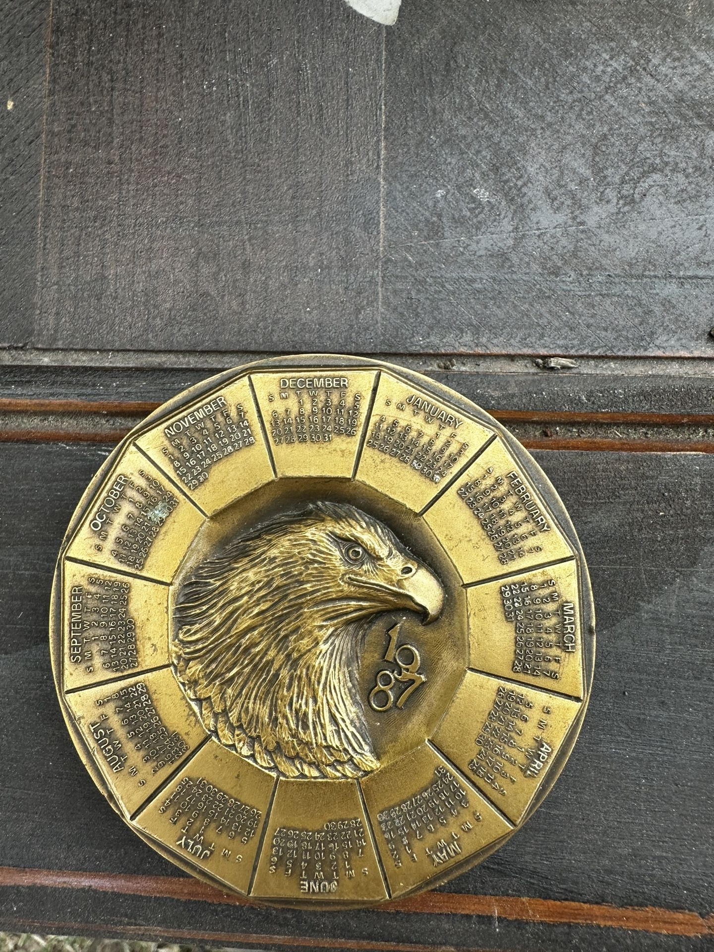 Vintage Eagle Calendar Coin Brass Gold Figure