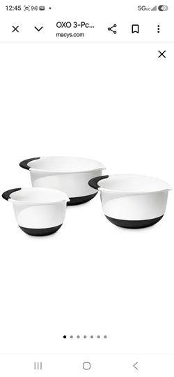 OXO Good Grips 3- Piece Plastic Mixing Bowl Set, 2500 ml,White/Black, New