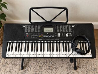 61-Key Electronic Keyboard Bundle w/ Stand, Bench, Headphones & Piano Book – $50