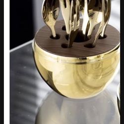 Creative Egg Shape Cutlery Box, Stainless Steel Teaspoons Knife Forks Plastic Serving Spoon for Mirror Coffee Tea (gold  Egg + 3 Forks + 3