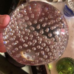 Vintage large clear bullicante controlled bubbles glass  paperweight 