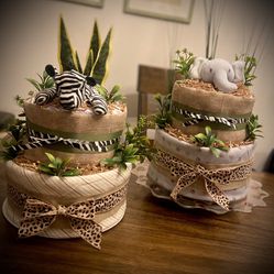 New Set Of Two Gender Neutral Diaper Cakes