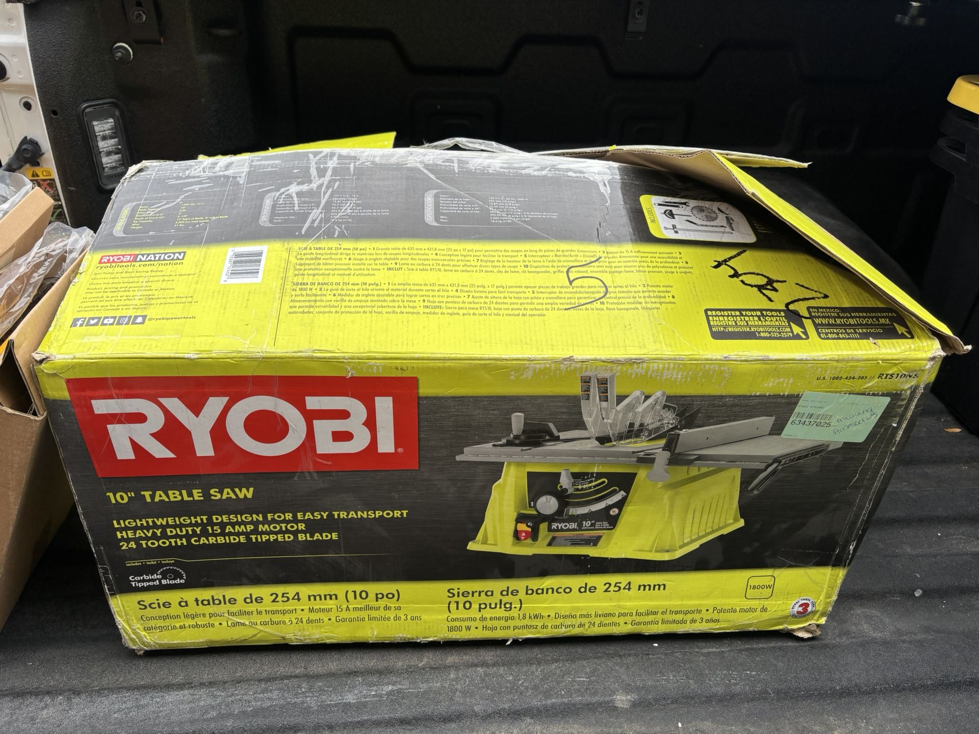 Ryobi Table Saw 10’