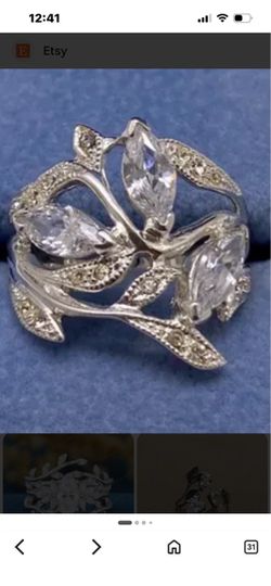 925 CZ floral ring sz 8