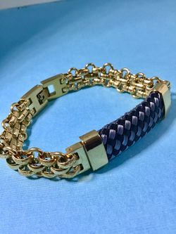 Men’s 8” Gold on Stainless Steel Bracelet with Black & Gray Detailed Center *Pickup Boca Raton
