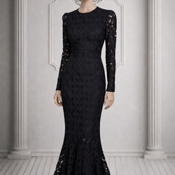 🖤 Elegant Black Lace Long Sleeve Evening Dress – Dramatic Mermaid Silhouette 🖤
