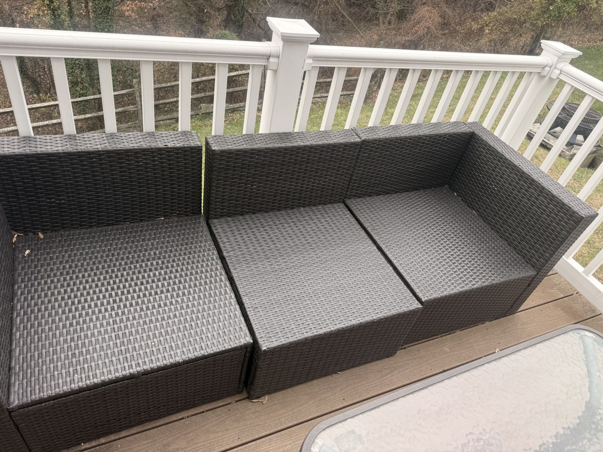 Patio Furniture- Brown With a Small Table With Glass and Ottoman